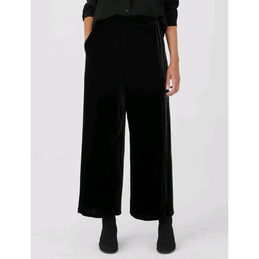 Eileen Fisher Velvet Pants Womens Plus Size XXL Black Wide Leg Silk New Whit Tag - Picture 2 of 16